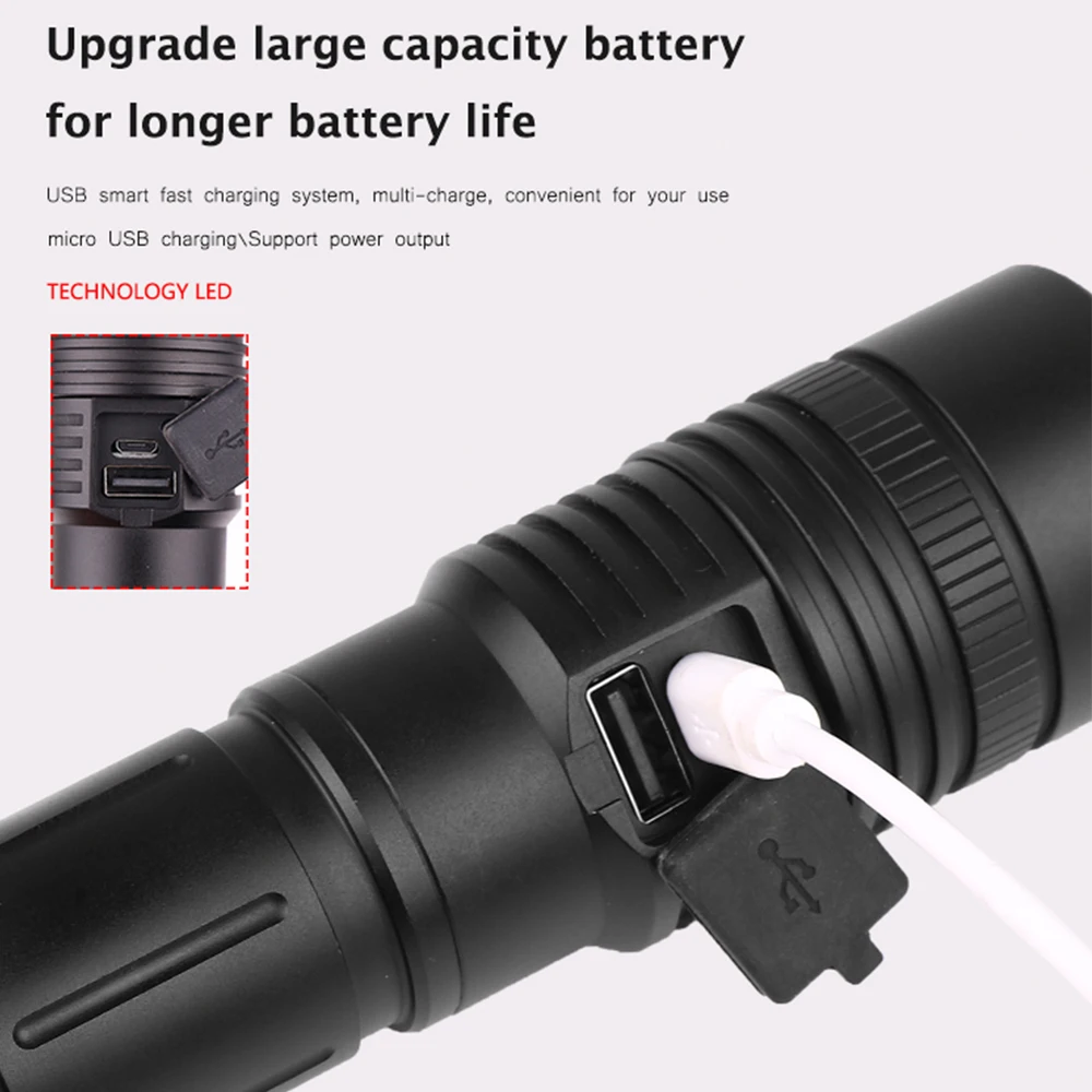 Мощный фонарик XHP50 светодиодный фонарик USB Перезаряжаемый фонарь с зумом V6 фонарик Фонарь с 18650 батареей