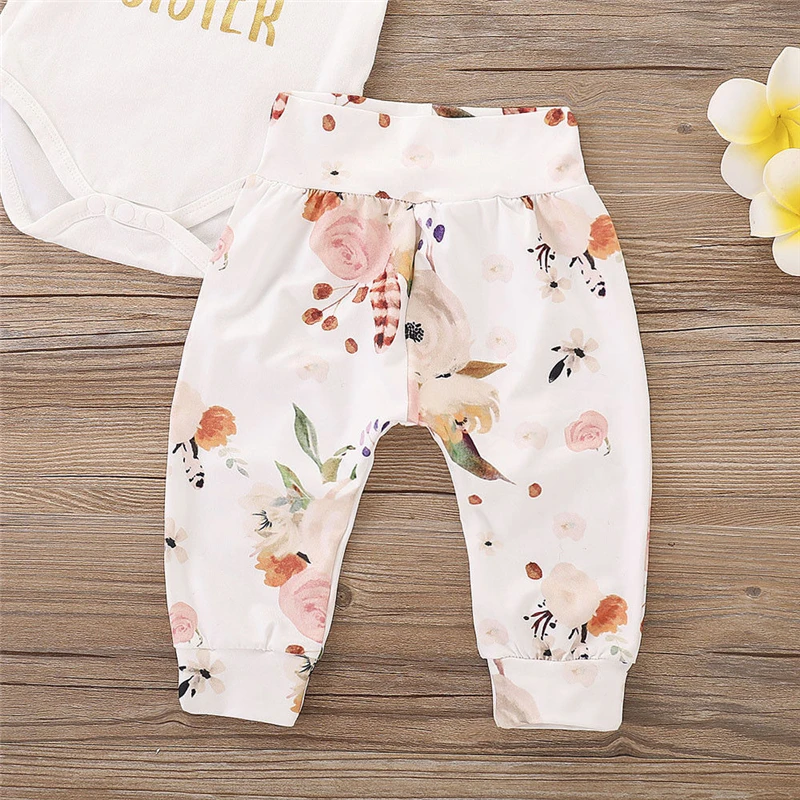 Baby Girl Fall Winter Clothes Set Warm Cotton Little Sister Long Sleeve Romper+Floral Pants+Headband+Hat 4PCS Outfit |