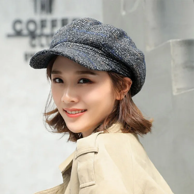New Fashion Autumn Winter Beret hat Women Ladies Octagonal Newsboy Cap Female Vintage Plaid Artist Painter Beret Hat