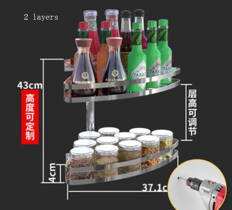 2 layers Кухня полки 304 нержавеющая сталь настенный поворотный хранения без перфорации углу туалетный стойки LU5178 - Цвет: 2 layers