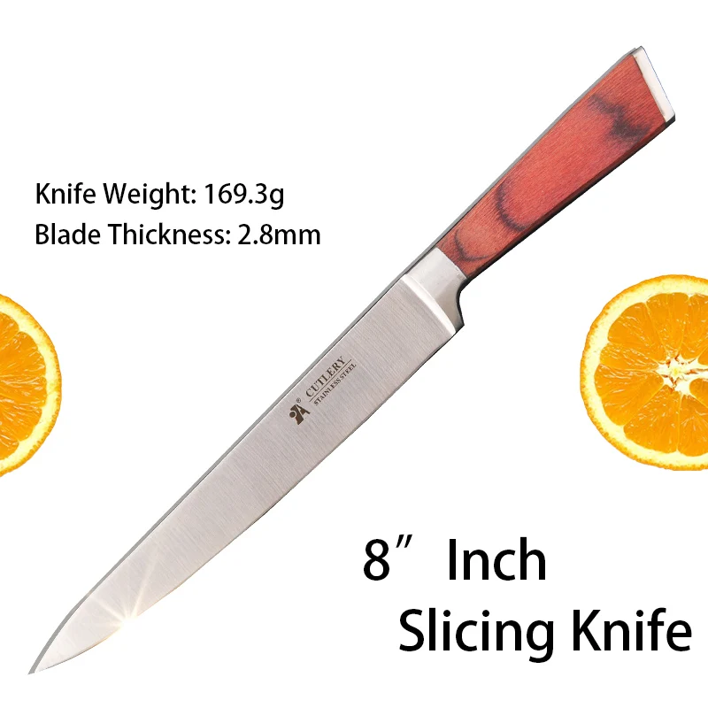 A BRAND Kitchen knife Slicing Meat Cutting High Carbon Stainless Steel Chef Knives Wood Handle Bread Vegetable Sharp Blade Knife - Color: Slicing Knife