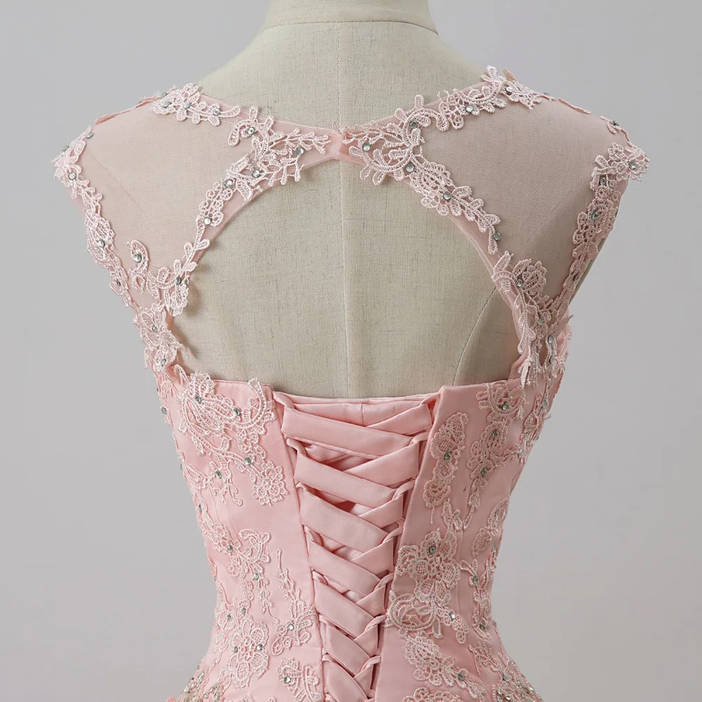 ANGELSBRIDEP сладкий 16 розовое Пышное Платье миди платье сексуальное прозрачное шея