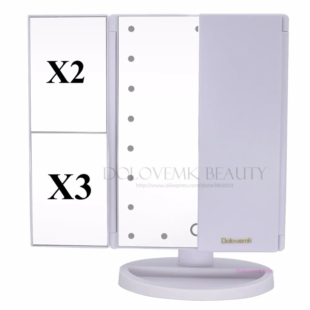 зеркало для макияжа Три Раза Регулируемый 21 LED Подсветкой Путешествия Mirror 1X/2X/3X