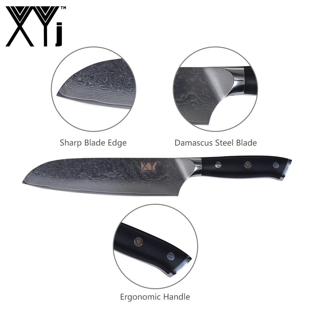 XYj 8 &quotкухонный нож 7&quot Santoku японский дамасский стальной кухонный супер острый