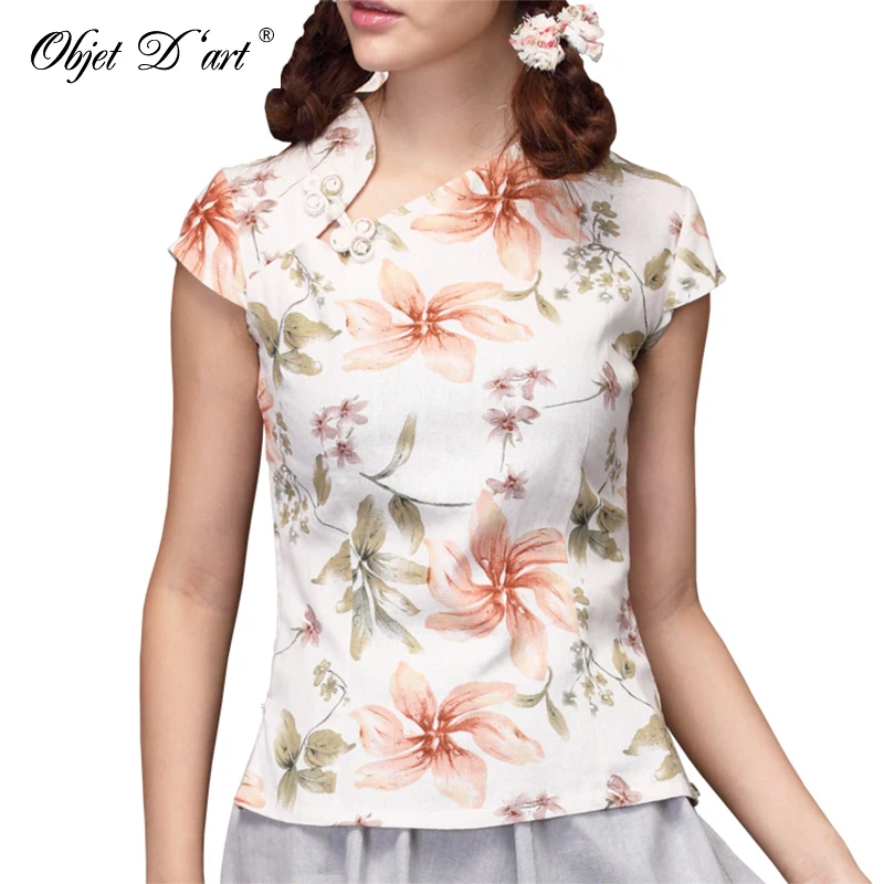 Китайский традиционный тонкий Qipao хлопок льняная женская блузка винтажная косой