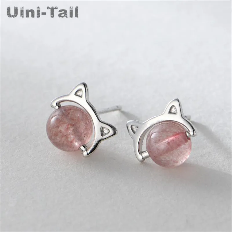 Горячая новинка серьги Uini-Tail с кошачьими ушками из искусственного серебра