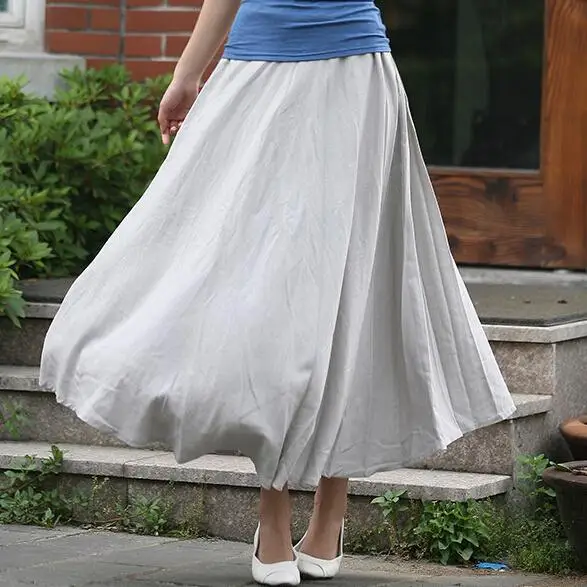 Юбка Женская длинная однотонная повседневная хлопковая трапециевидная юбка с