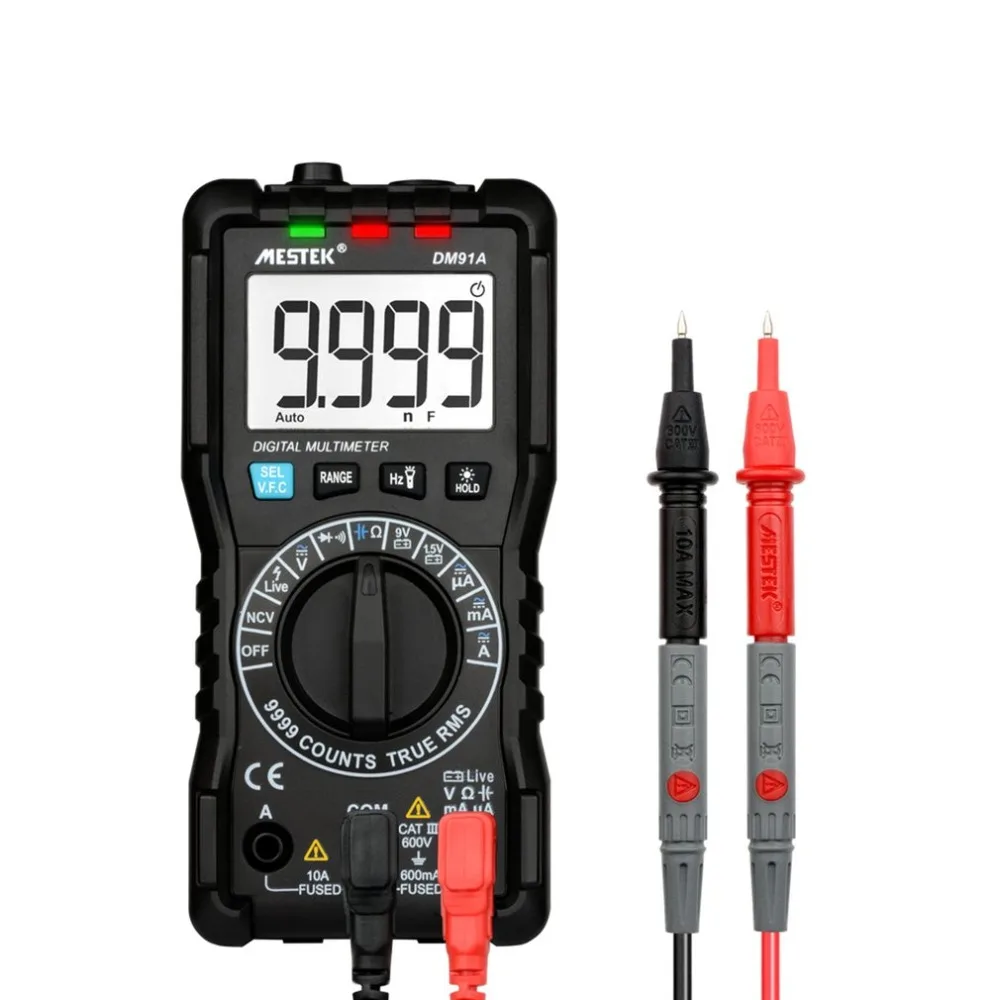 Mini Digital Multimeter 9999 Counts True RMS Auto Range AC/DC Volt Amp Ohm Diode Continuity Capacitance Tester DM91A | Инструменты
