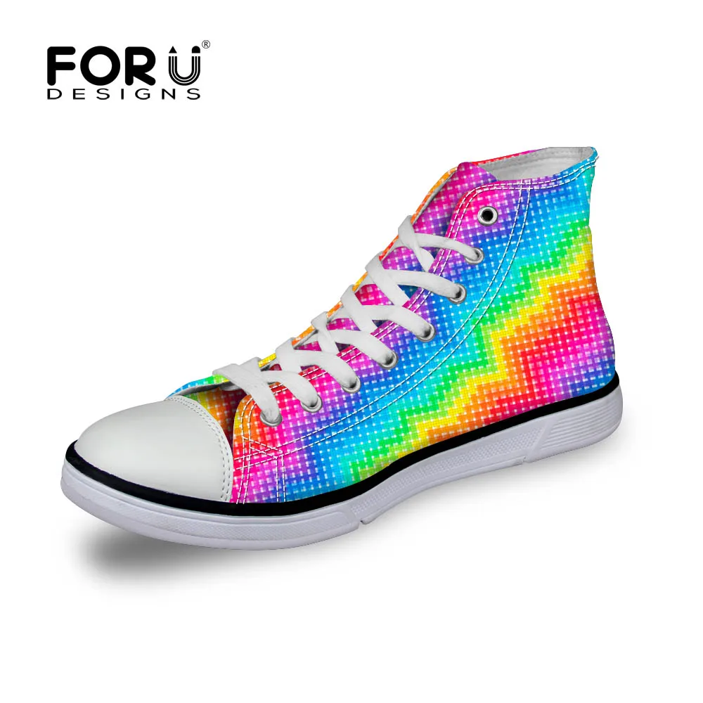 FORUDESIGNS Casual Women Canvas Shoes Rainbow Color Flat for Teenager Girls Ladies High Top chaussure femme | Обувь