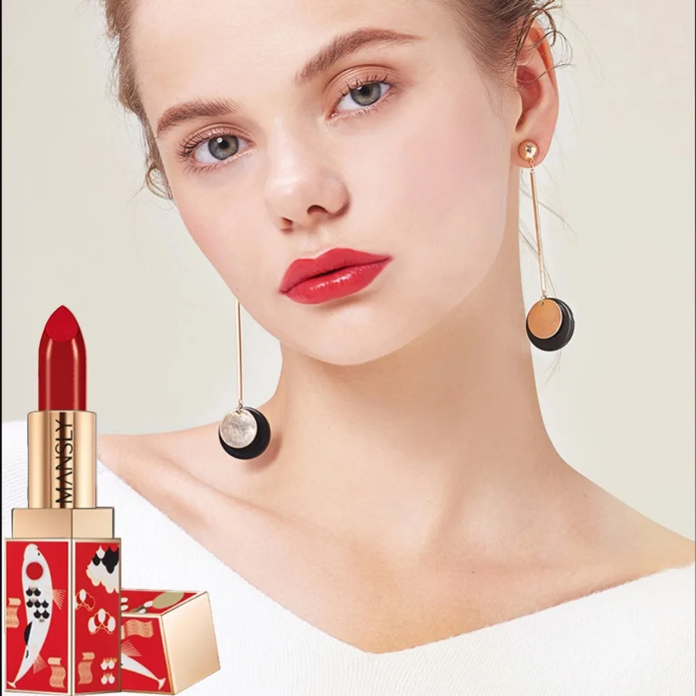

1pc Chinese Style Matte Lipstick Set Long Lasting Waterproof Non-Stick Cup Will Not Remove Makeup Matte Velvet Lip Kit Maquiagem
