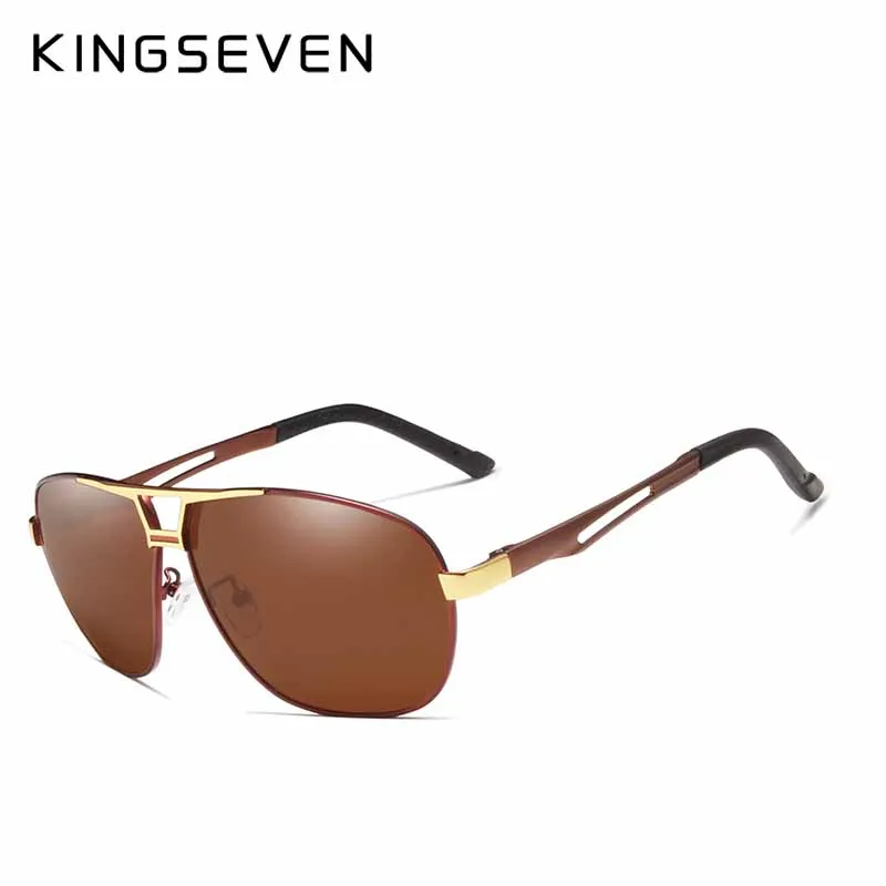 Gold Brown KINGSEVEN, брендовые Классические поляризованные солнцезащитные очки, мужские очки для вождения, алюминиевая коричневая оправа, солнцезащитные очки, мужские очки, UV400 Gafas - Цвет линз: Gold Brown
