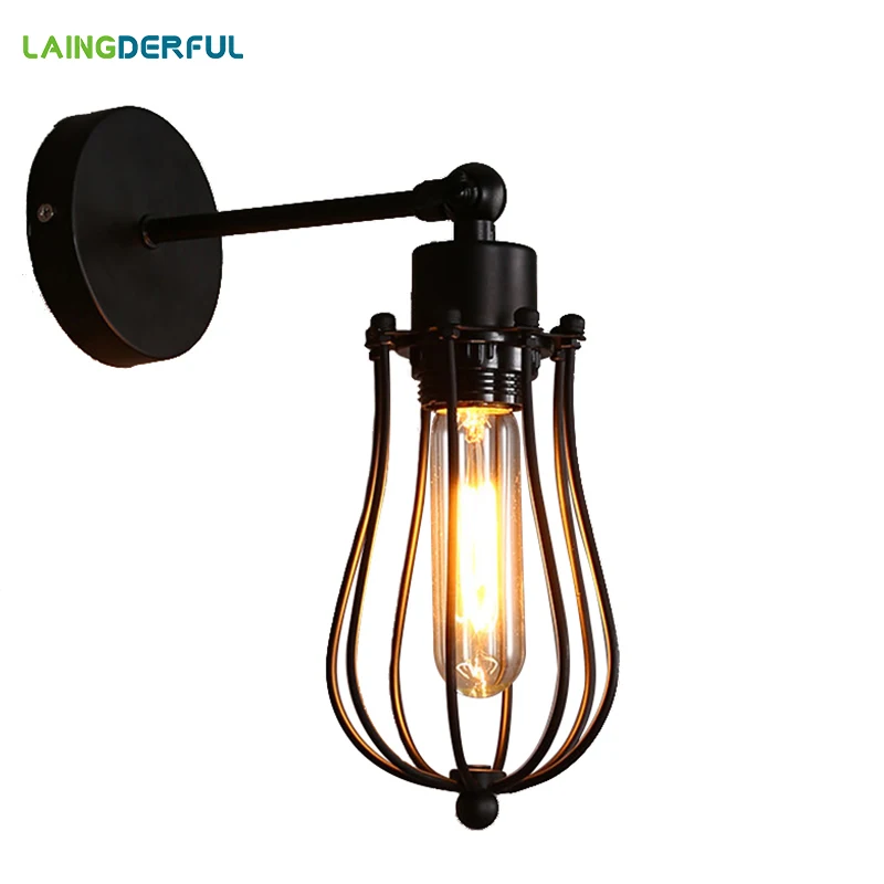 

Industrial Decor Retro Metal LED Wall Lamps American Style Vintage Stairs Wandlamp Iron Wire Cage Bedroom Wall-Sconce E27 Base