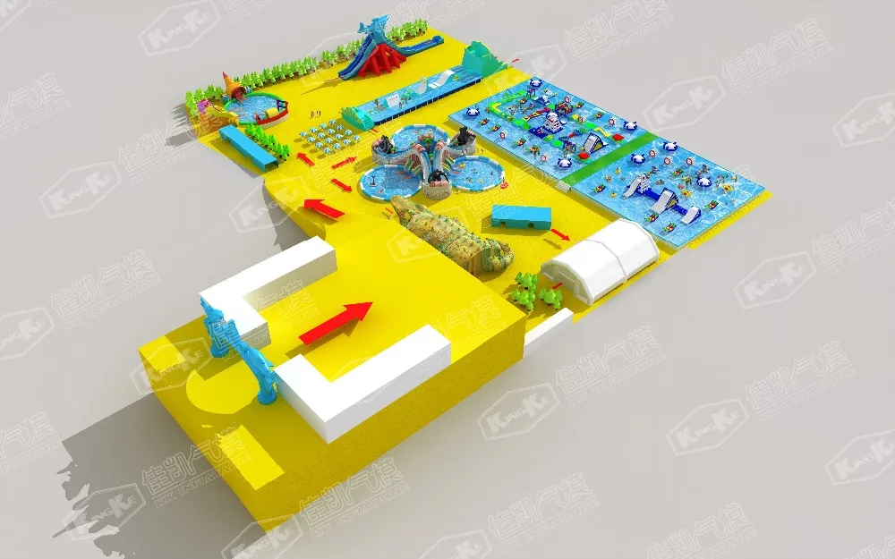 Доступный наземный бассейн с надувными водными горками проект парка