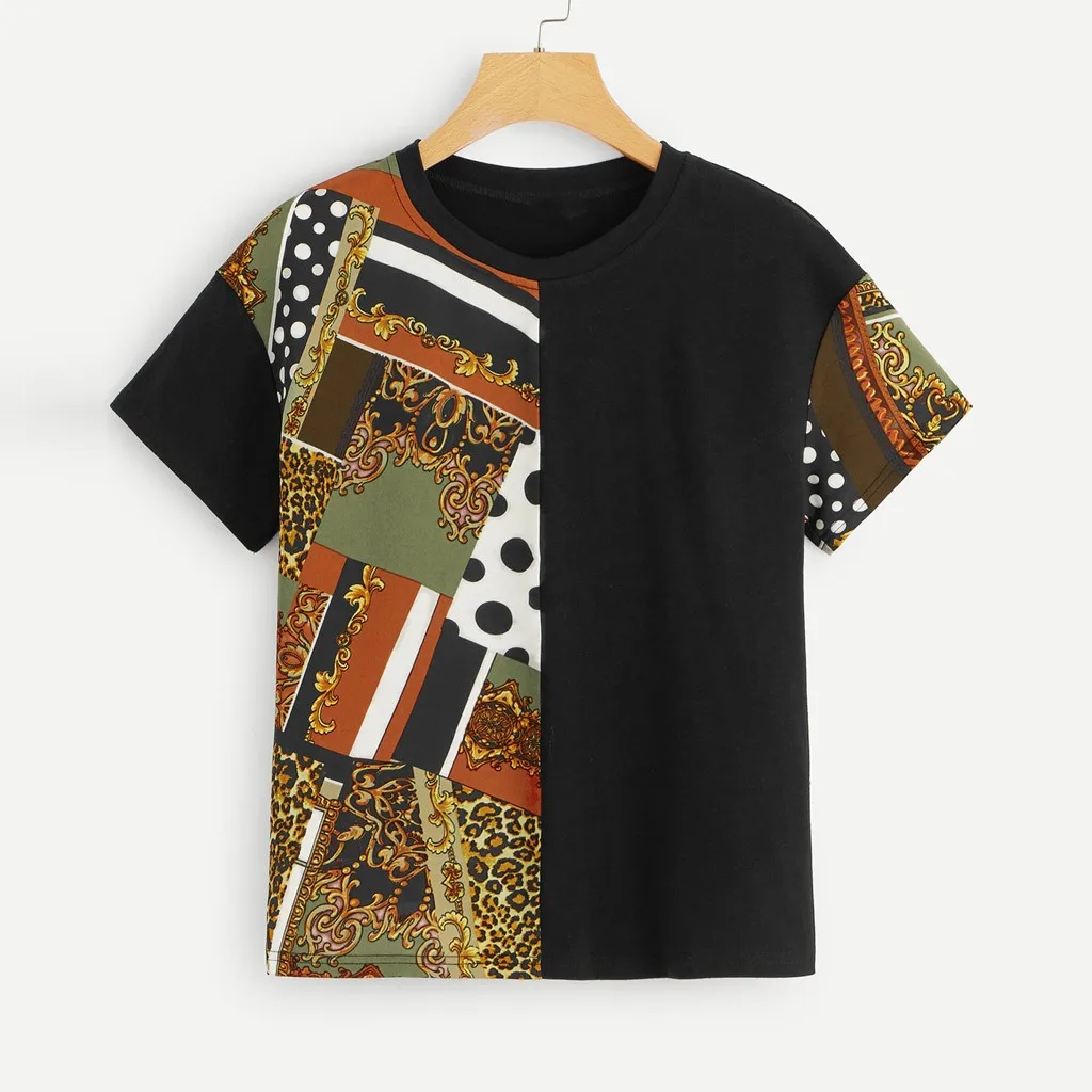 SAGACE женская футболка с цветными блоками вырезами и укороченным принтом топ