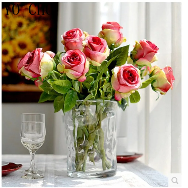 

(10 pcs/lot) Fashionable high quality European simulation rose flower artificial rose flowers fake silk rose flower