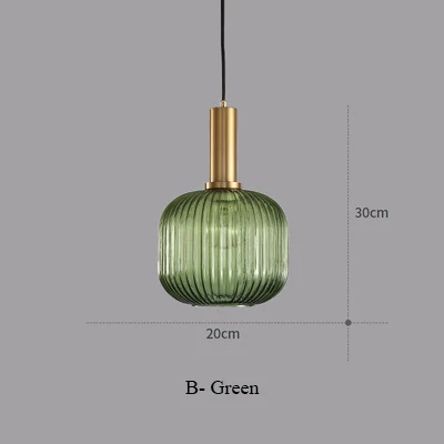 B - Green Цветные подвесные светильники, стеклянный подвесной светильник, зеленый, серый оттенок, для кухни, столовой, бара, скандинавские светодиодные подвесные лампы, современный светильник E27 - Цвет корпуса: B - Green