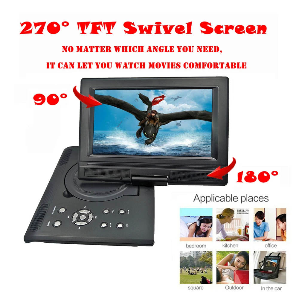 Liedao 9,8 дюймов Портативный DVD EVD VCD SVCD CD плеер с функцией игры и радио ТВ AV поддержка SD MS MMC карты