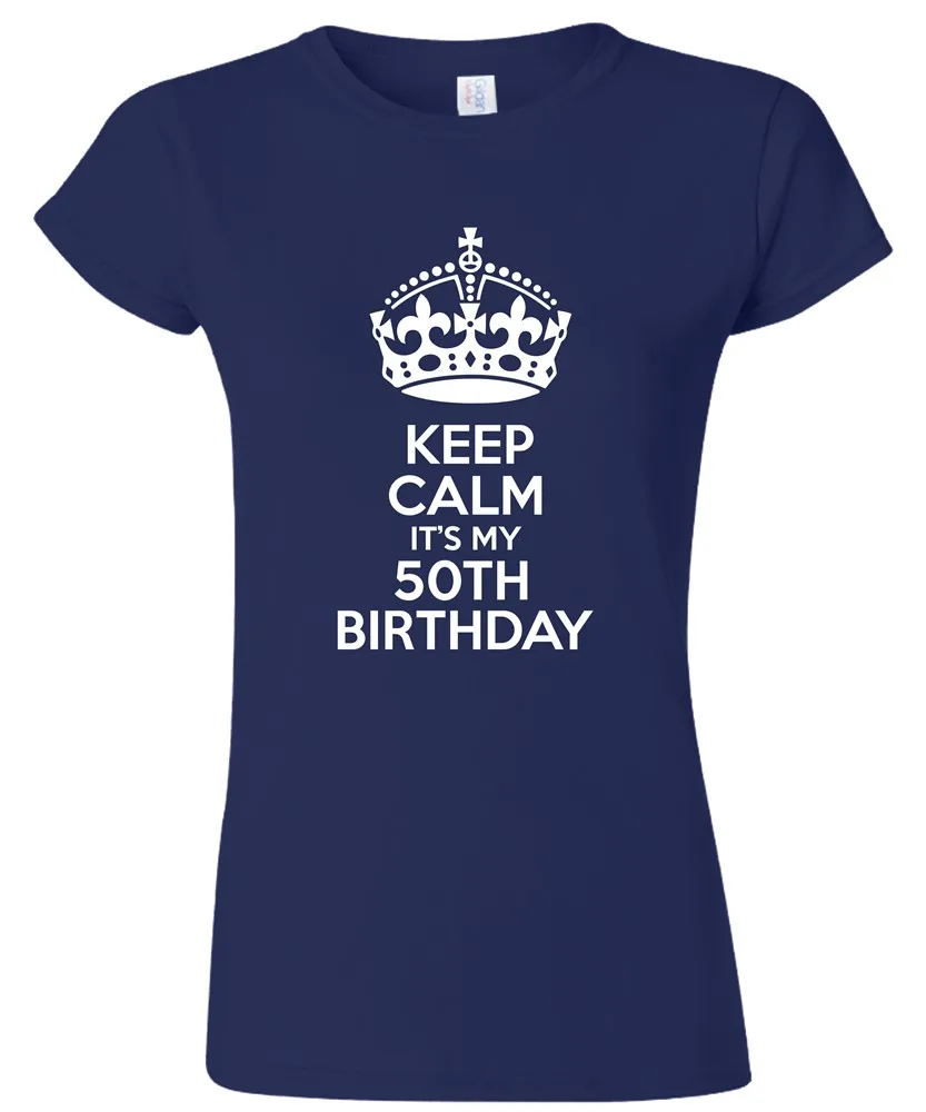 Мужская и Женская Футболка Keep Calm It's My 50Th Birthday забавная с принтом Humour 50 лет