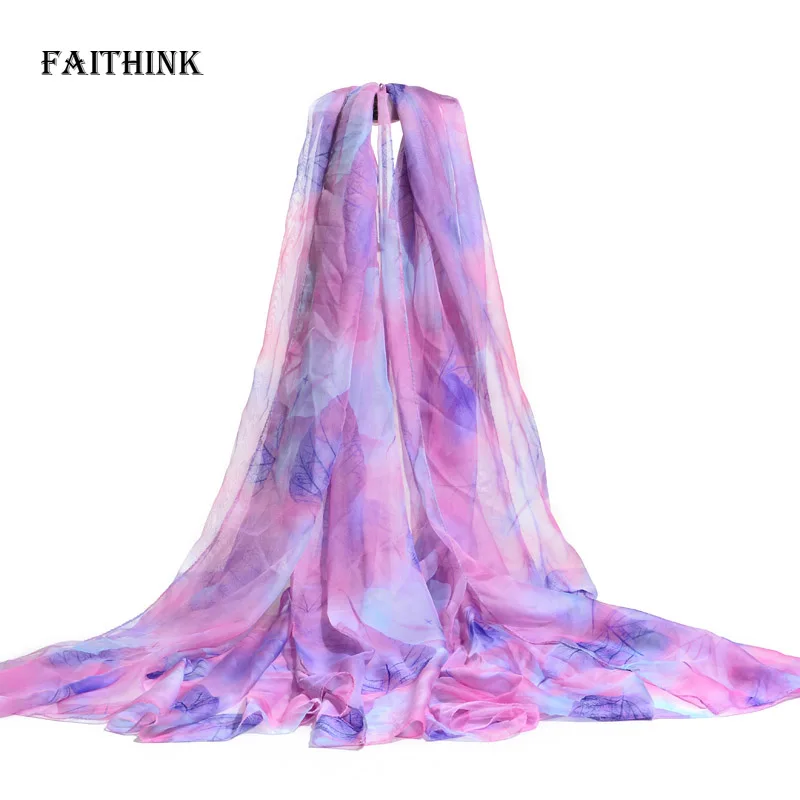 [FAITHINK] высококачественный Женский Шелковый дизайнерский шарф в виде листа