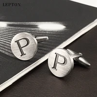 hot sale letters p of an alphabet cufflinks for mens antique silver plated round letters p cuff links men shirt cuffs cufflinks