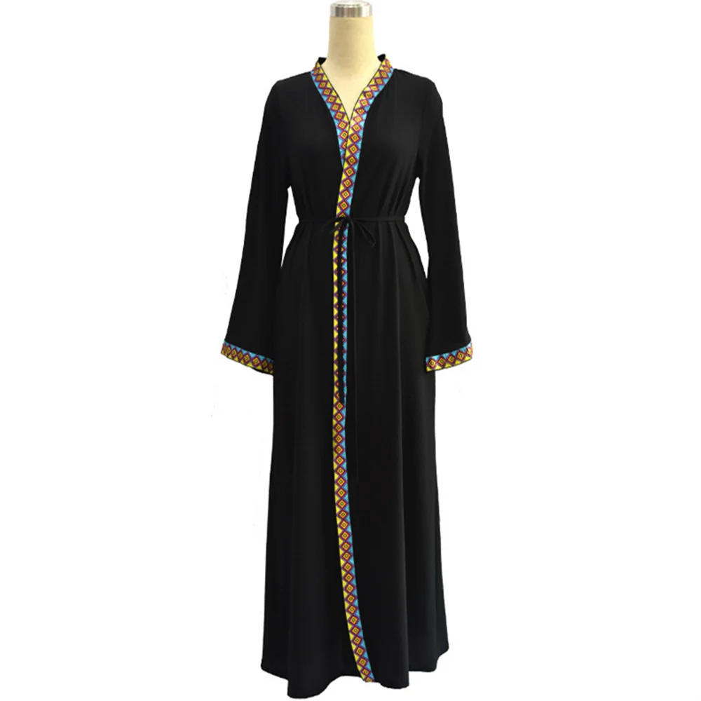 Женское винтажное платье макси длинное черное в мусульманском стиле с длинным