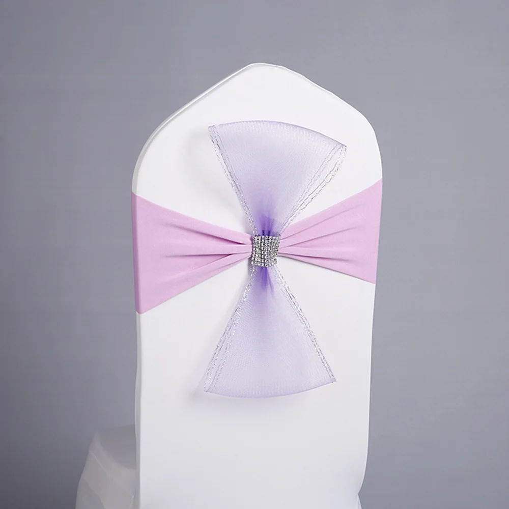 light purple DIY 50 шт./лот Романтическая Свадебная вечеринка украшения красный стрейч с лайкрой банкетные повязка на стул церемония декор черный галстук-бабочка стул пояс - Цвет: light purple