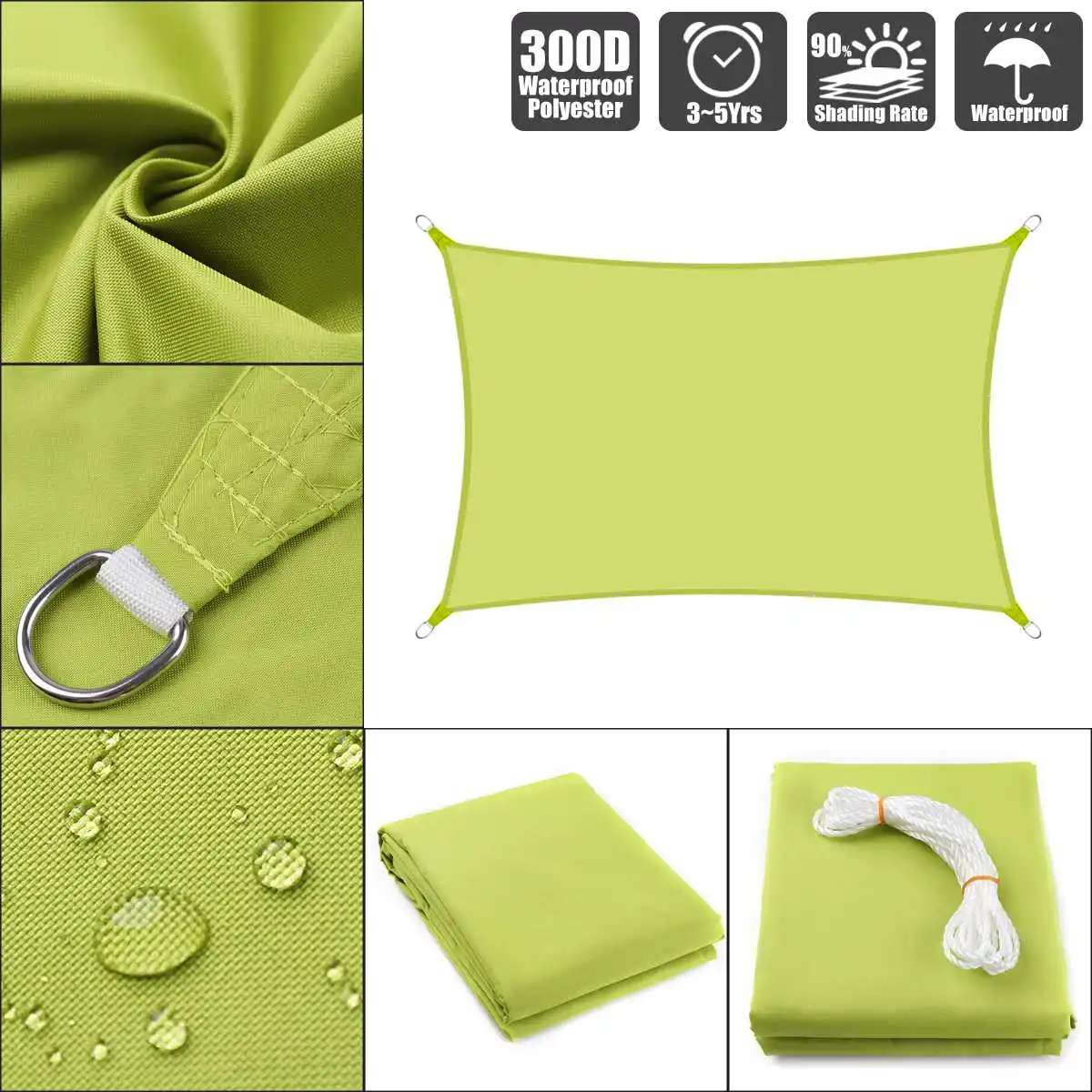 Yellow Green 2,5x3 14 цветов козырек от Солнца Парус Открытый Патио газон бассейн прямоугольная крышка блок навес плавательный бассейн крышка палатка с защитой от солнца водонепроницаемый - Цвет: Yellow Green