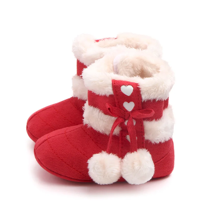 

fur ball girl winter boots for baby rubber sole Newborn Winter footwear Christmas winter toddler shoes for wholesale