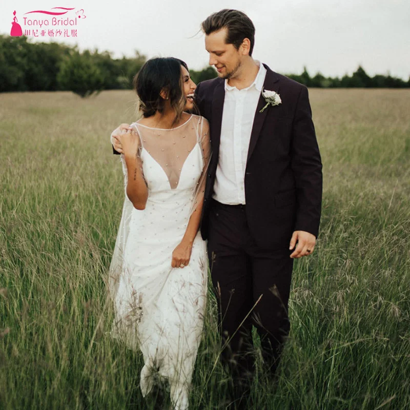 Великолепные богемные свадебные платья тюлевые Свадебные с жемчугом и длинным