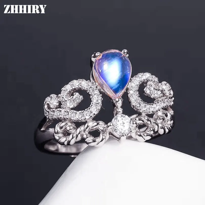 ZHHIRY натуральный лунный камень кольцо Твердое Серебро 925 пробы для женщин подлинное Драгоценное кольцо утонченное украшение для девушки