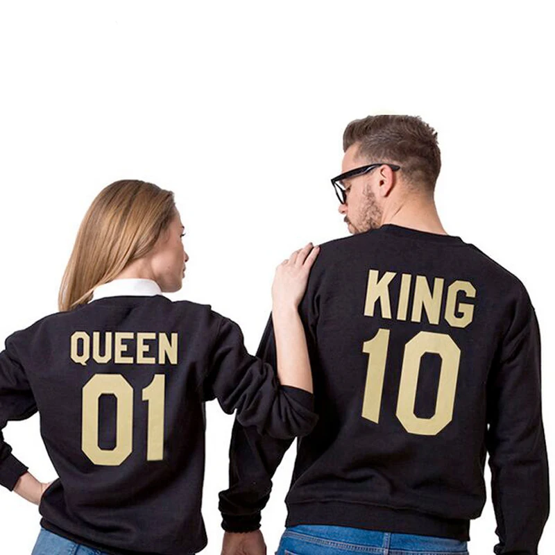 Модные толстовки с буквенным принтом King Queen для женщин хлопковые круглым вырезом