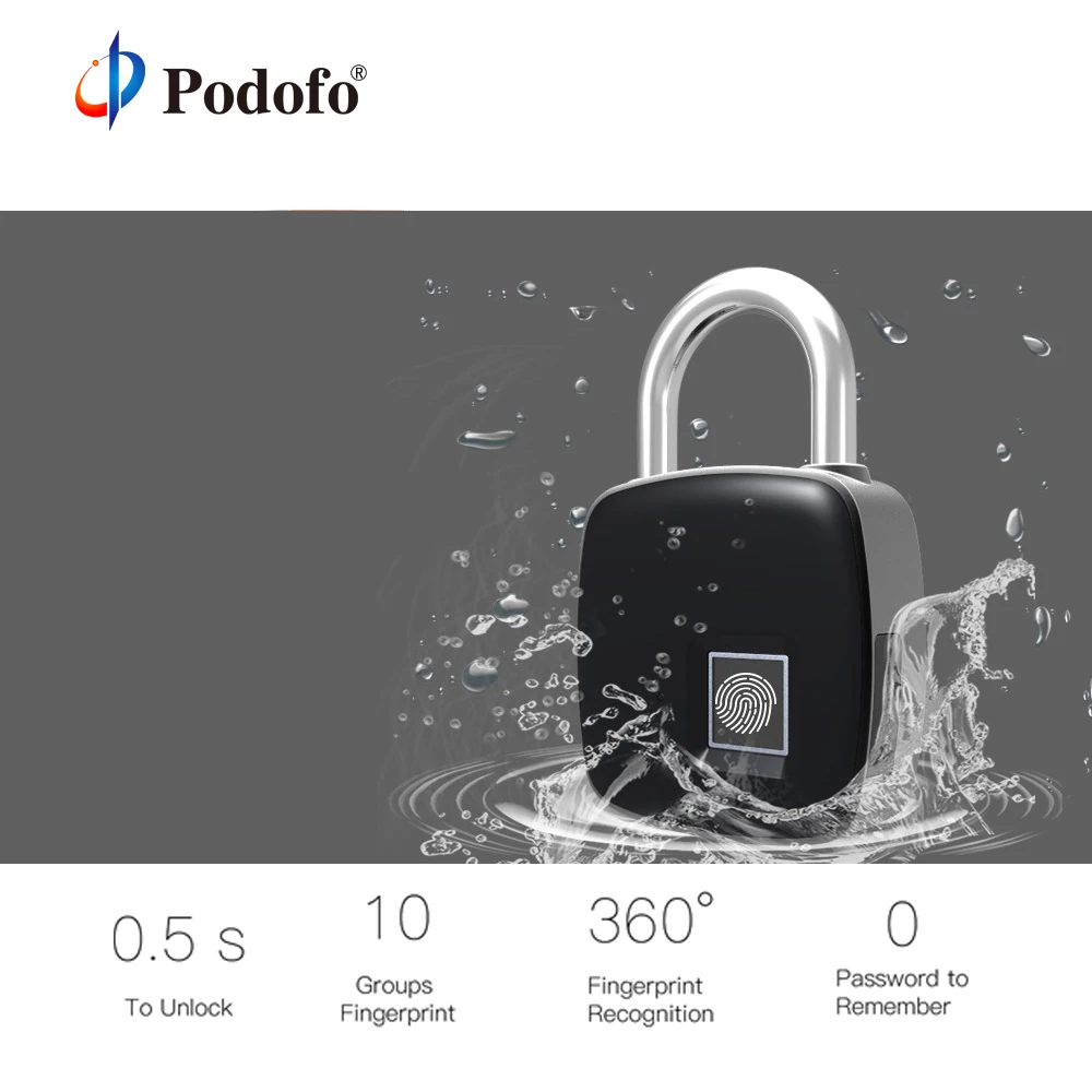 Podofo IP65 USB Перезаряжаемый Умный Замок без ключа с отпечатком пальца, Противоугонный замок для домашней безопасности, электронный замок для двери, Чехол для багажа