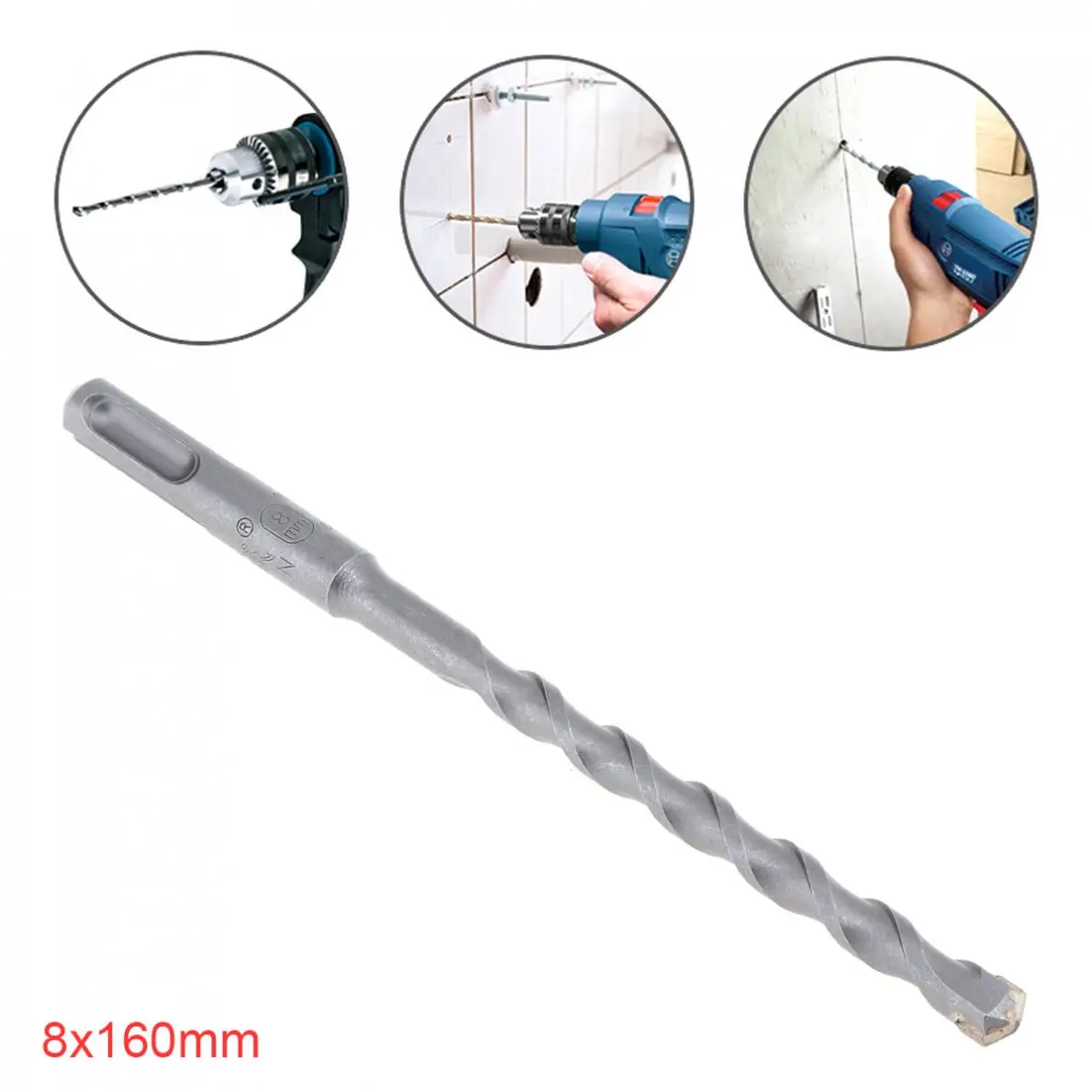 

1pc 8x160mm Round Shank Rotary Hammer Concrete Masonary Drill Bit for Electric Drills / Drilling Machines