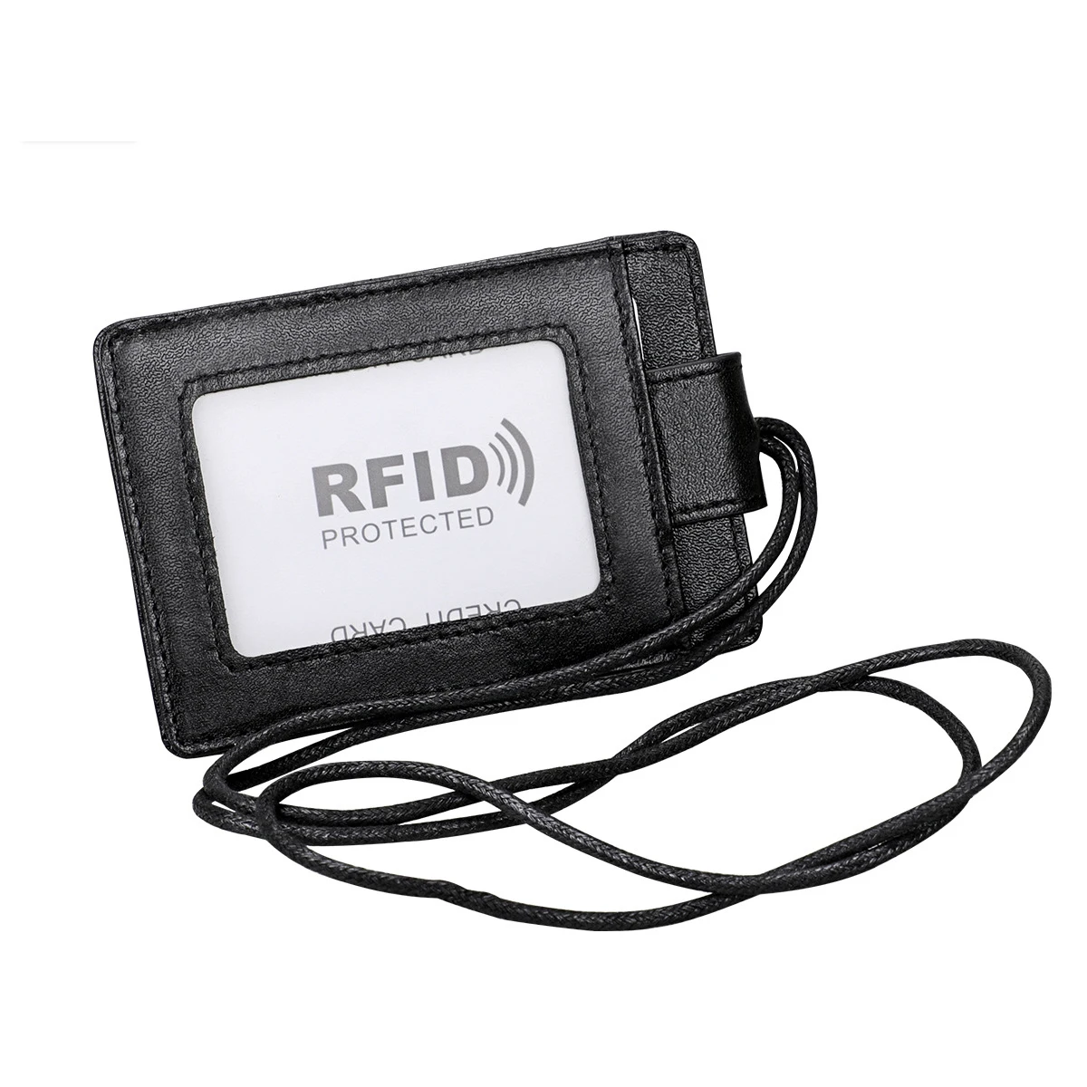 Black BONAMIE подвесной держатель карточки IC из натуральной кожи ID держатель для карт со струной качественный значок для сотрудников выставочная бирка - Цвет: Black