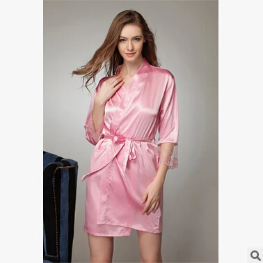 pink Европейский стиль, новинка, женский халат с длинным рукавом, весна-осень, шелковый халат, повседневный шелковый халат, женская одежда для сна, халаты - Цвет: pink