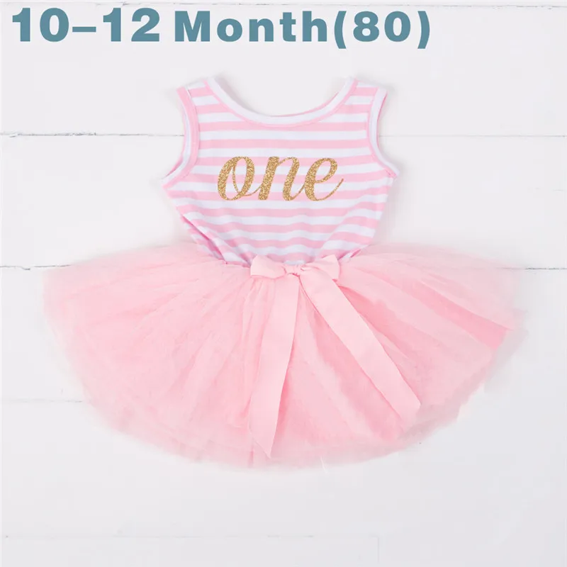 1st Pink Платье принцессы для маленьких девочек, платье на первый день рождения Повседневная одежда От 1 до 3 лет на день рождения Детские Платья для малышей комплект одежды: полосатая летняя одежда - Цвет: 1st Pink