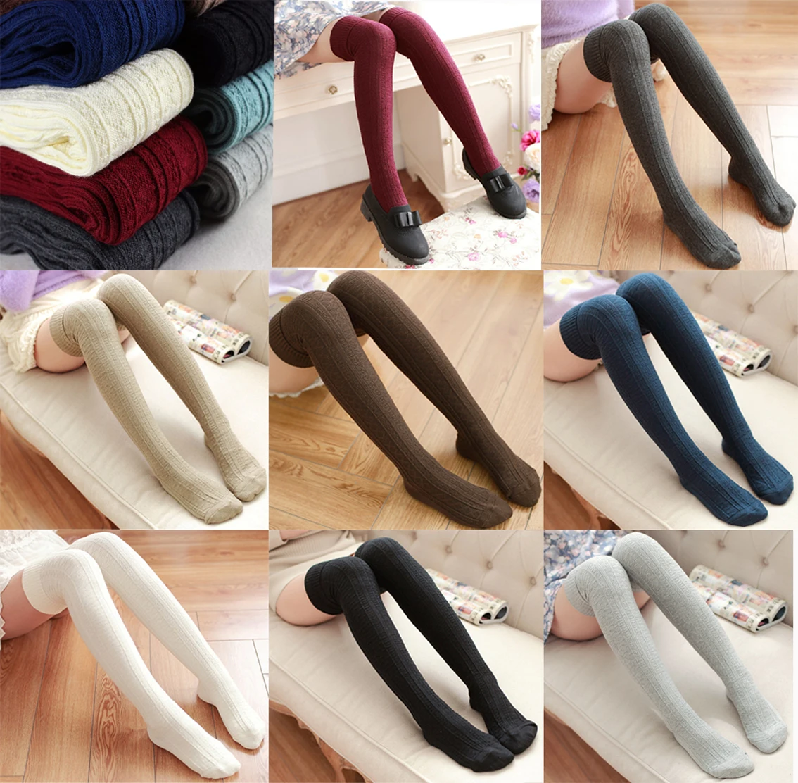 

Женские осенне-зимние носки до бедра, хлопчатобумажные вязаные носки дышащие, выше колен, сексуальные носки