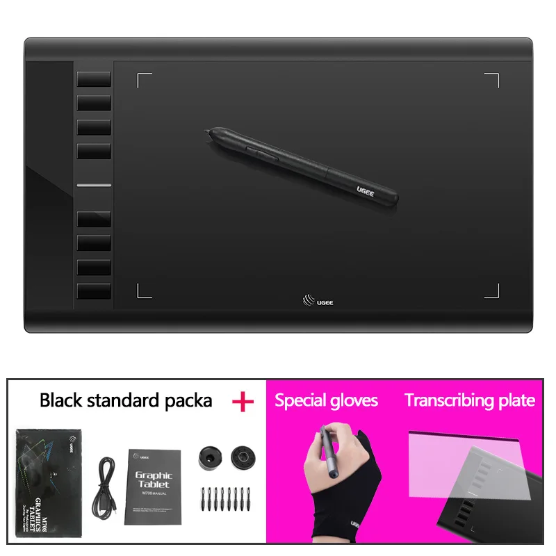Black premium packag UGEE M708 8192 уровней 10x6 дюймов умный графический планшет для рисования цифровой планшет для рисования для написания живописи профессиональный дизайнер wacom - Цвет: Black premium packag
