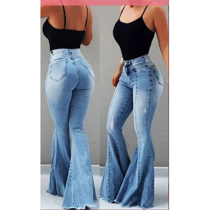 jeans woman new Retro wash elastic hips South American style wide leg flare plus size women jeans