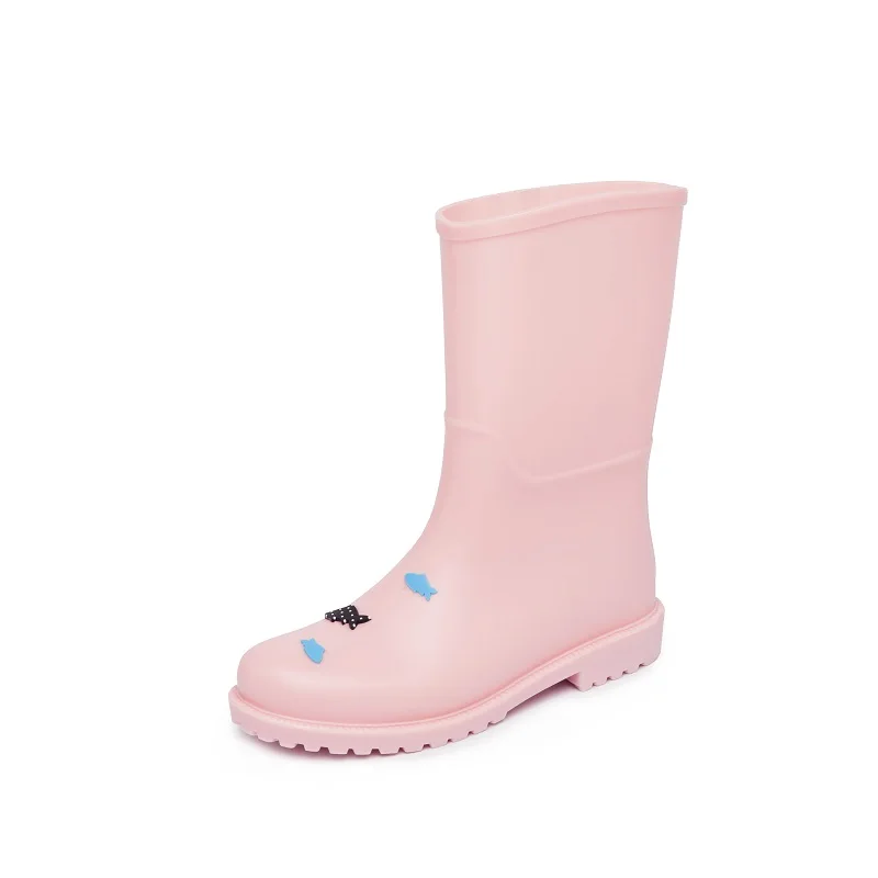Cat Pink DRIPDROP Резиновые сапоги из ПВХ Водонепроницаемые Женские ботинки до середины икры с Аппликациями Кошек и Рыб Космического корабля Мистических элементов - Цвет: Cat Pink