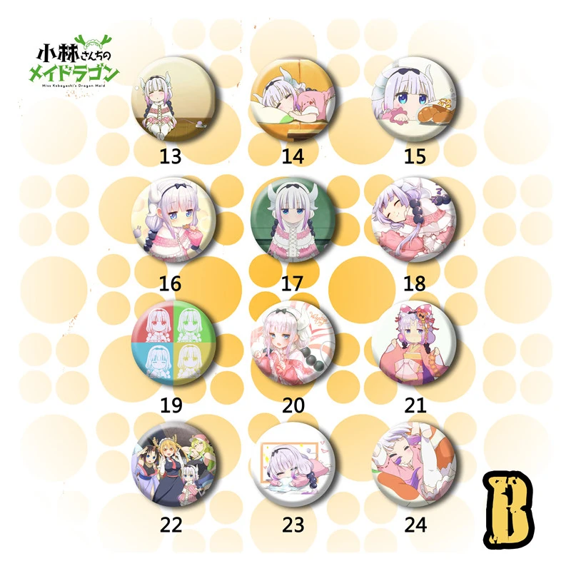 12 шт./компл. полный комплект 58 мм значок аниме kobayashi san chi no maid dragon kanna kamui милая