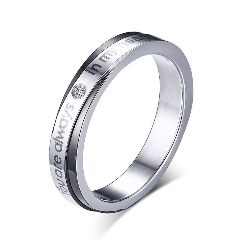 New Arrival 316L Stainless Steel Mosaic Rhinestone Couple Rings Endless Love Engagement Ring For Women Men VR311 | Украшения и
