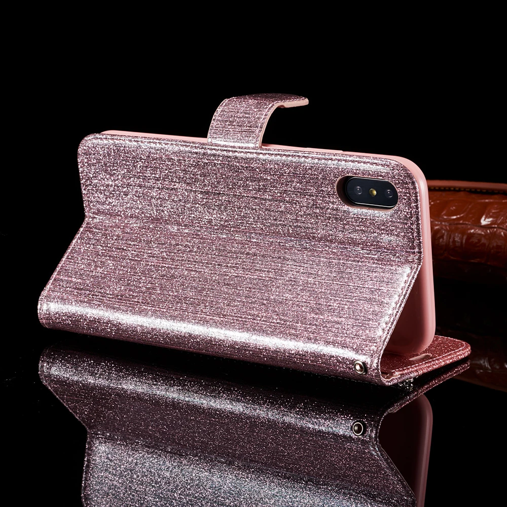 Блестящий Алмазный блестящий чехол для iPhone X XR XS Max 8 7 Plus книжка кожаный мягкий
