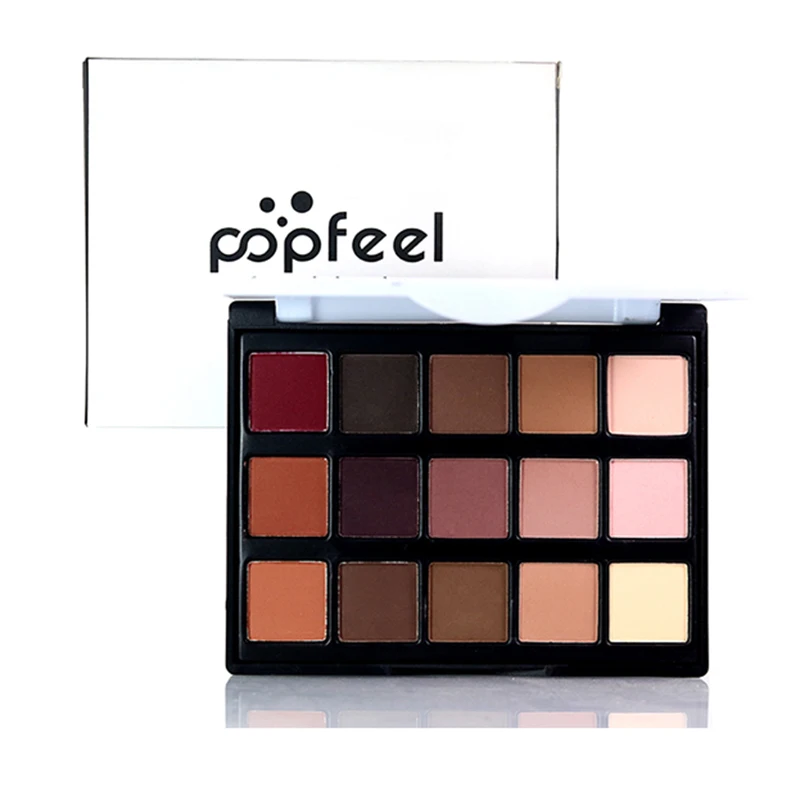 Палитра теней для век Popfeel 15 цветов матовые и блестящие тени водостойкие