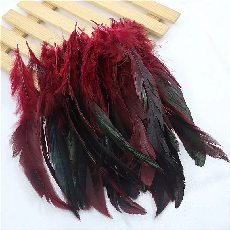 Wine red Venda 50 pchs/lote barato plumas de penas, 5-8inch13-20cm, натуральный jóias pluma de penas de galinha penas galo cor DIY - Цвет: Wine red