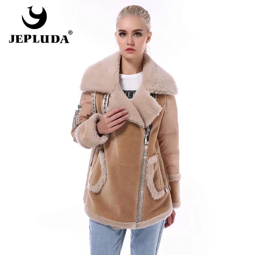 JEPLUDA 100% Натуральная ШерстьTeddy Куртка Зимняя Женская Косуха с Бух Комбинируйте