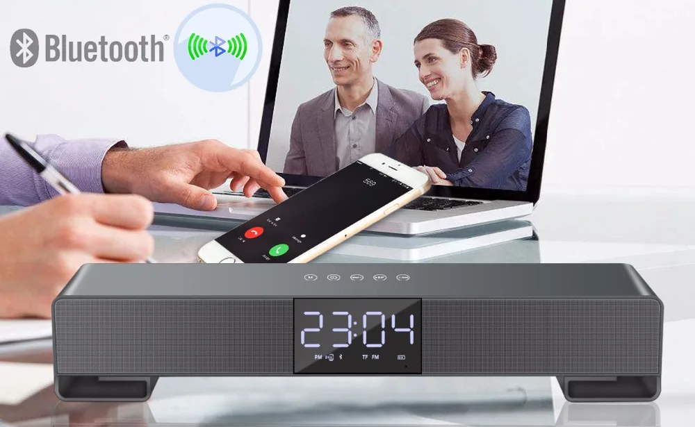 TOPROAD стерео Bluetooth динамик Беспроводные динамики Soundbar сенсорная кнопка Поддержка громкой связи часы fm-радио USB линия в TF