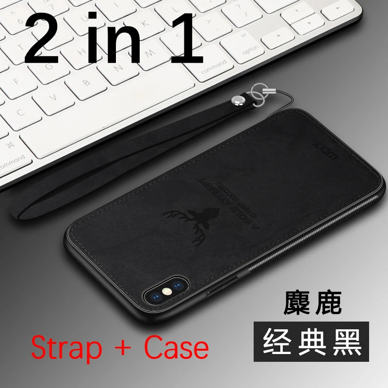 Deer-2in1-Black Чехол с оленем, прочный ТПУ чехол для iphone xs max xr x 10, ремешок, чехол с магнитным держателем для iphone 7, 8, 6, 6s plus, 5, SE, 5S, lucky elk - Цвет: Deer-2in1-Black