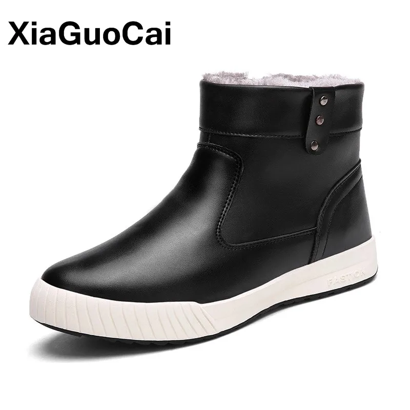 Xiaguocai зима теплая Мужские сапоги высокие Повседневная Мужская обувь из