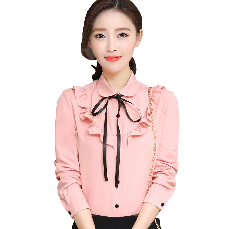 Женские белые шифоновые блузки с оборками большие размеры S 4XL хорошее качество